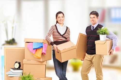 Packing boxes labeled for moving